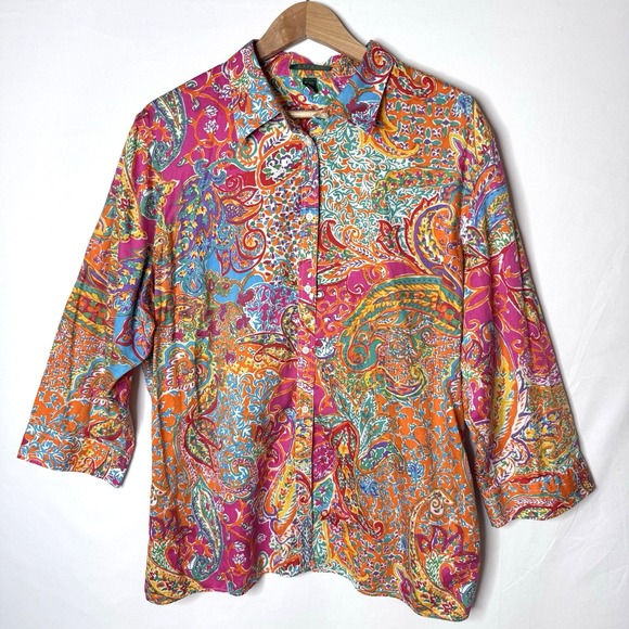 Lauren Ralph Lauren Tops - Lauren Ralph Lauren Tunic Top 3X Button 100% Cotton Print 3XL Lightweight Preppy